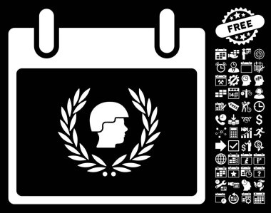 Bonus ile asker defne çelengi takvim gün düz vektör simgesi