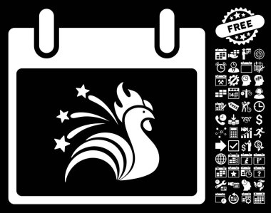 Bonus ile ışıltı horoz takvim gün düz vektör simgesi