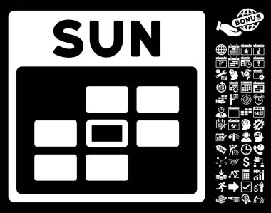 Bonus ile Pazar takvim kılavuz düz vektör simgesi