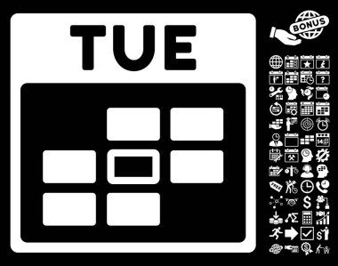 Bonus ile Salı takvim kılavuz düz vektör simgesi