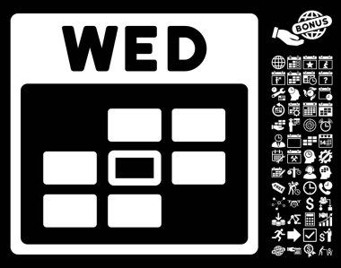 Bonus ile Çarşamba takvim kılavuz düz vektör simgesi