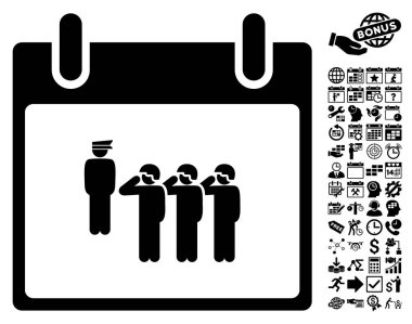 Bonus ile ordu kadrosu takvim gün düz vektör simgesi