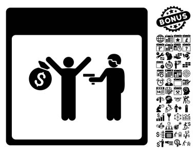 Bonus ile tutuklama takvim sayfa düz vektör simgesi