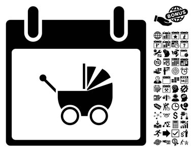 Bebek arabası takvim gün düz vektör simge Bonus ile