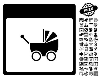 Bebek arabası takvim sayfa düz vektör simge Bonus ile