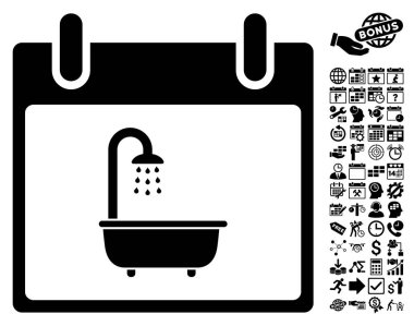 Bonus ile banyo takvim gün düz vektör simgesi