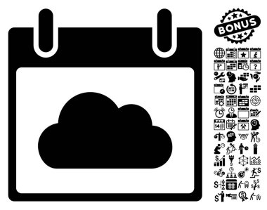 Bonus ile bulut takvim gün düz vektör simgesi