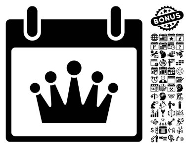 Bonus ile taç takvim gün düz vektör simgesi