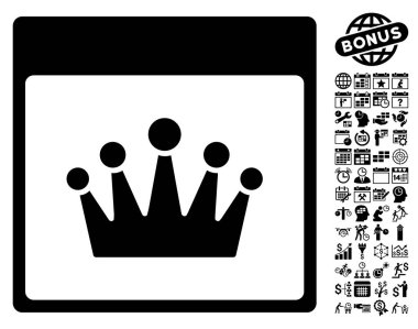 Bonus ile taç takvim sayfa düz vektör simgesi
