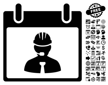 Bonus ile mühendis takvim sayfa düz vektör simgesi