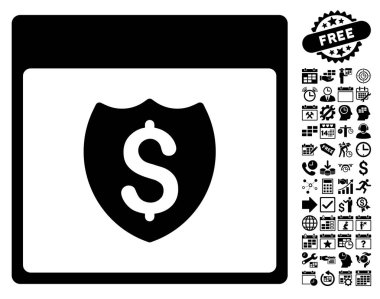 Bonus ile mali kalkan takvim sayfa düz vektör simgesi