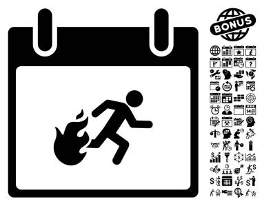 Bonus ile yangın tahliye adam takvim gün düz vektör simgesi