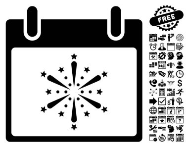 Bonus ile havai fişek patlama takvim gün düz vektör simgesi