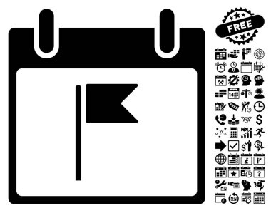 Bayrak takvim gün düz vektör simgesi Bonus ile