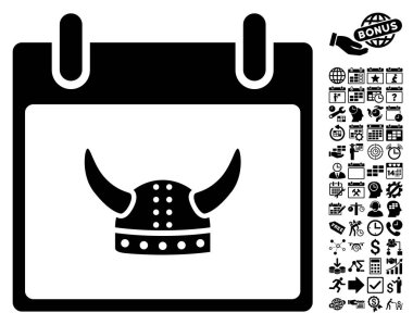 Boynuzlu miğfer takvim gün düz vektör simge Bonus ile