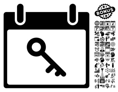 Bonus ile anahtar takvim gün düz vektör simgesi