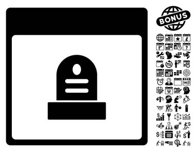 Anıt mezar taşı takvim sayfa düz vektör simge Bonus ile