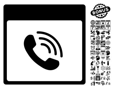 Bonus ile telefon görüşmesi takvim sayfa düz vektör simgesi