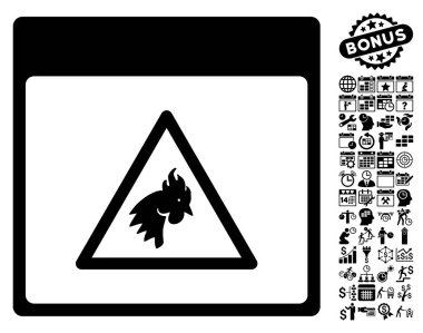 Bonus ile horoz tehlike takvim sayfa düz vektör simgesi