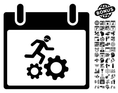 Bonus ile çalışan işçi takvim gün düz vektör simgesi