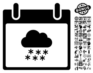 Bonus ile kar bulut takvim gün düz vektör simgesi