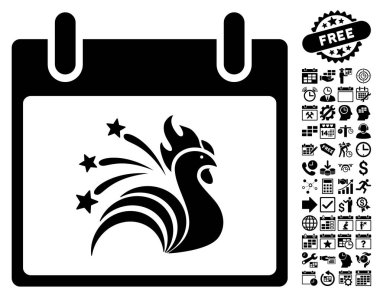 Bonus ile ışıltı horoz takvim gün düz vektör simgesi