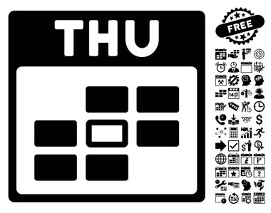 Bonus ile Perşembe takvim kılavuz düz vektör simgesi