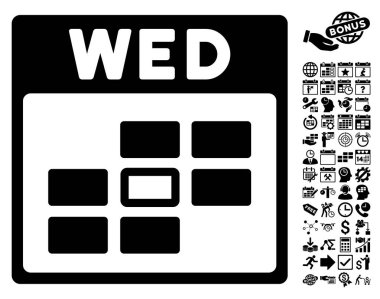 Bonus ile Çarşamba takvim kılavuz düz vektör simgesi