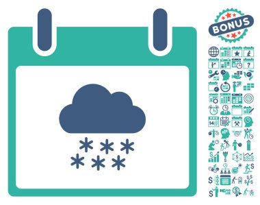 Bonus ile kar bulut takvim gün düz vektör simgesi