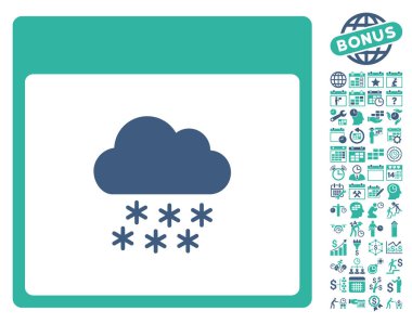 Bonus ile kar bulut takvim sayfa düz vektör simgesi