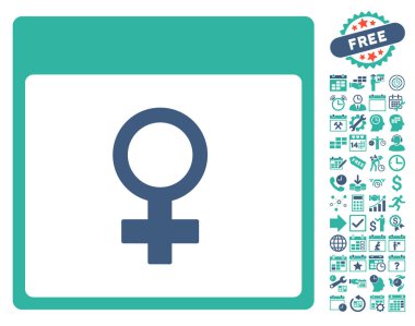Bonus ile Venüs kadın sembol takvim sayfa düz vektör simgesi