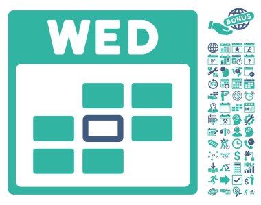 Bonus ile Çarşamba takvim kılavuz düz vektör simgesi