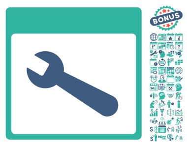 İngiliz anahtarı aracı takvim sayfa düz vektör simgesi Bonus ile