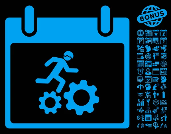 Bonus ile çalışan işçi takvim gün düz vektör simgesi