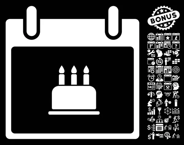 Anniversaire gâteau calendrier jour plat vecteur icône avec bonus — Image vectorielle