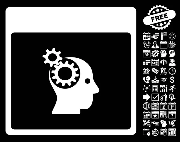 Icône vectorielle plate de page de calendrier de roues de cerveau avec le boni — Image vectorielle