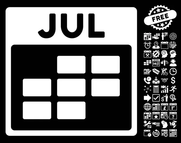 Icône vectorielle plate de grille de calendrier de juillet avec le boni — Image vectorielle