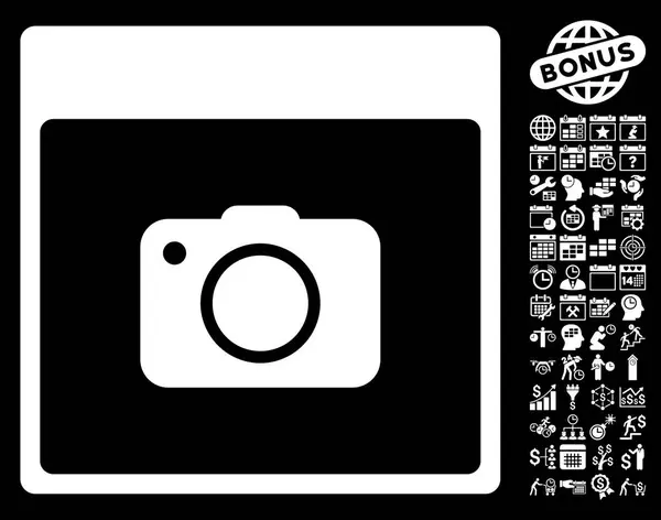 Foto cámara Calendario Página plana Vector icono con bono — Archivo Imágenes Vectoriales