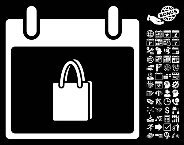Bevásárló táska naptári nap lapos Vector Icon bónusz — Stock Vector