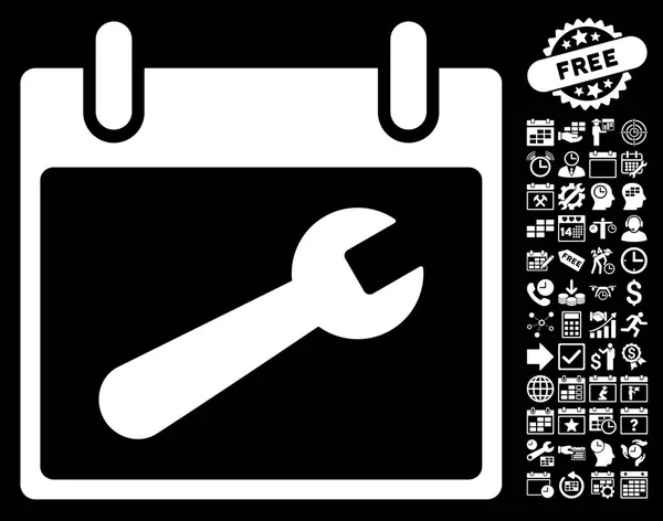 Wrench Tool Calendar Day Flat Vector Icon With Bonus — Stock Vector