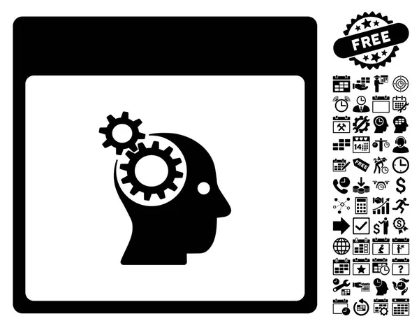 Hersenen wielen kalender pagina platte Vector Icon met Bonus — Stockvector