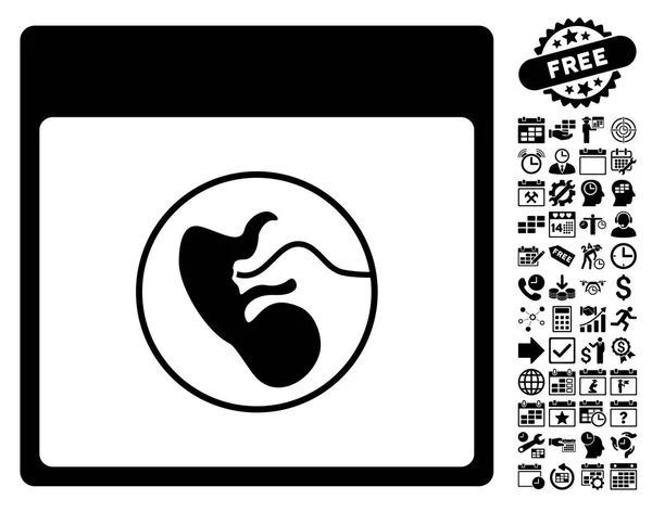 Icône vectorielle plate de page de calendrier d'embryon humain avec le boni — Image vectorielle