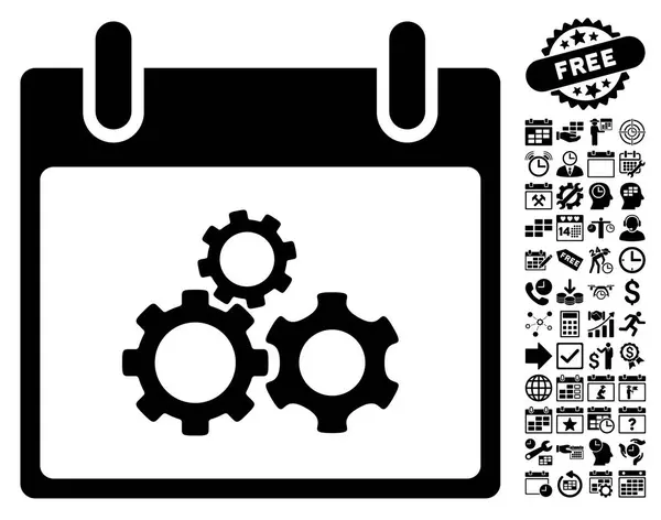 Mecánica Engranajes Calendario Día Vector plano icono con bono — Archivo Imágenes Vectoriales