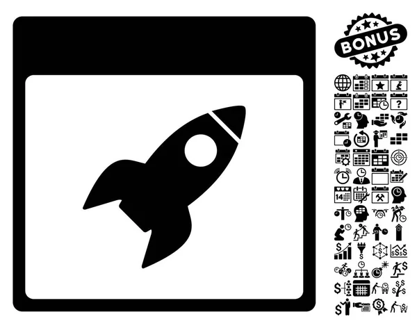 Rocket Calendar Page Flat Vector Icon With Bonus — Stock Vector