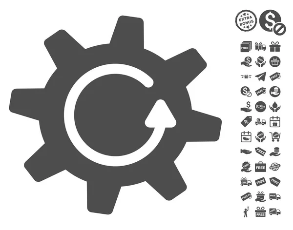 Cogwheel dirección de rotación icono con bono gratis — Archivo Imágenes Vectoriales