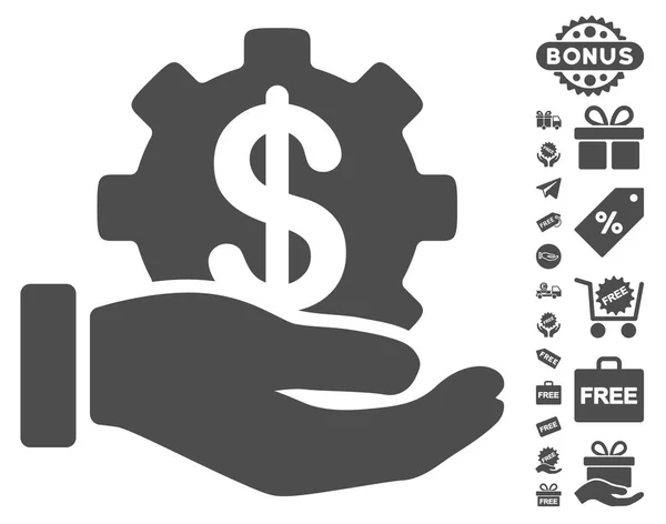 Financial Development Gear Hand Icon With Free Bonus — Stock Vector