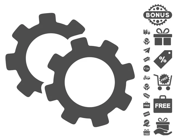 Icono de engranajes con bono gratis — Vector de stock