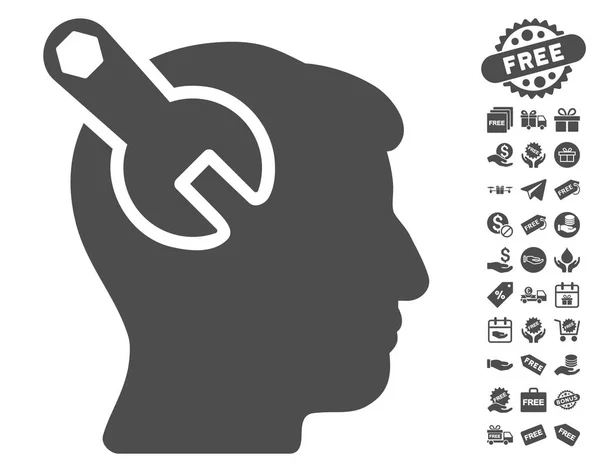 Kopf Neurologie Schraubenschlüssel Symbol mit kostenlosem Bonus — Stockvektor