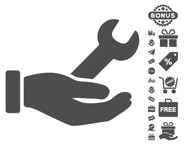 Icono de mano de servicio de llave inglesa con bono gratis — Vector de stock