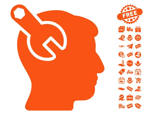Icône clé neurologie tête avec bonus gratuit — Image vectorielle
